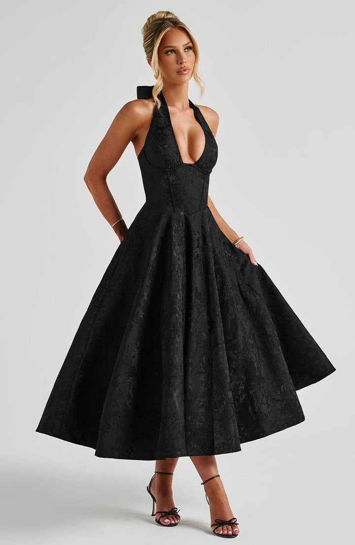 Women's Fall Wedding Guest Dress Halter Corset Midi Ball Gown