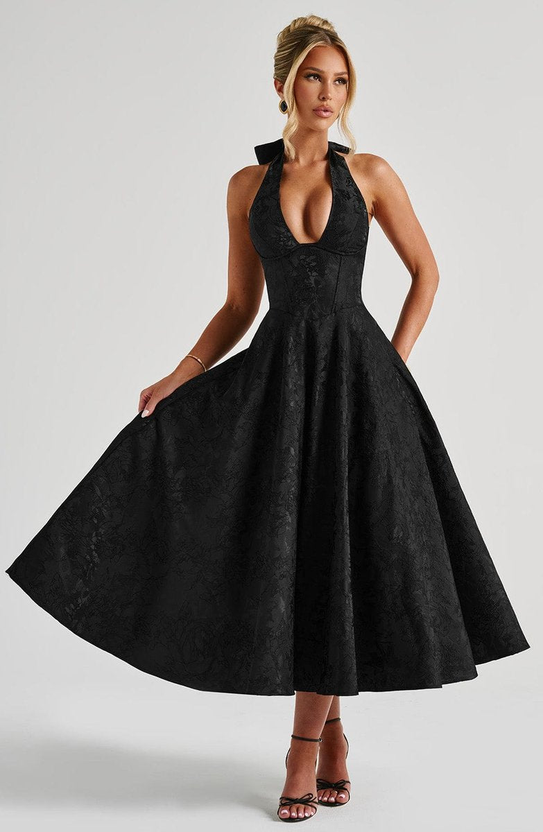 Women's Fall Wedding Guest Dress Halter Corset Midi Ball Gown