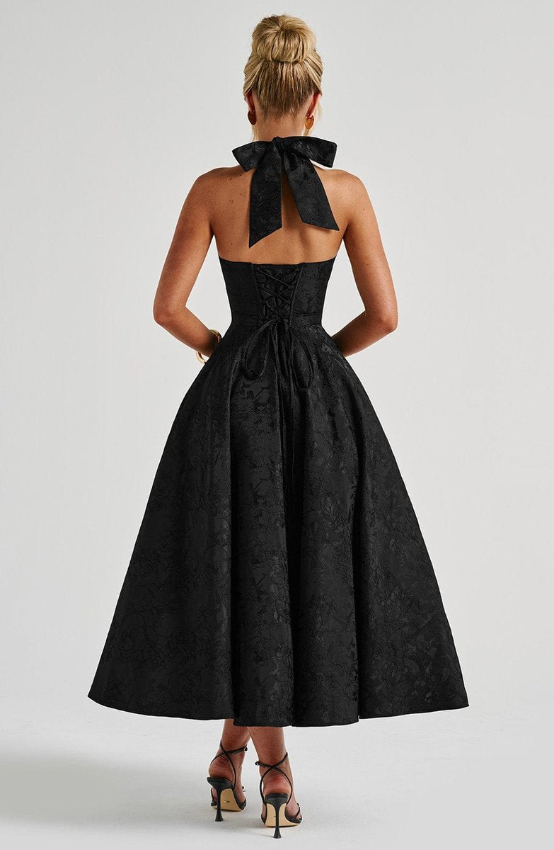 Women's Fall Wedding Guest Dress Halter Corset Midi Ball Gown
