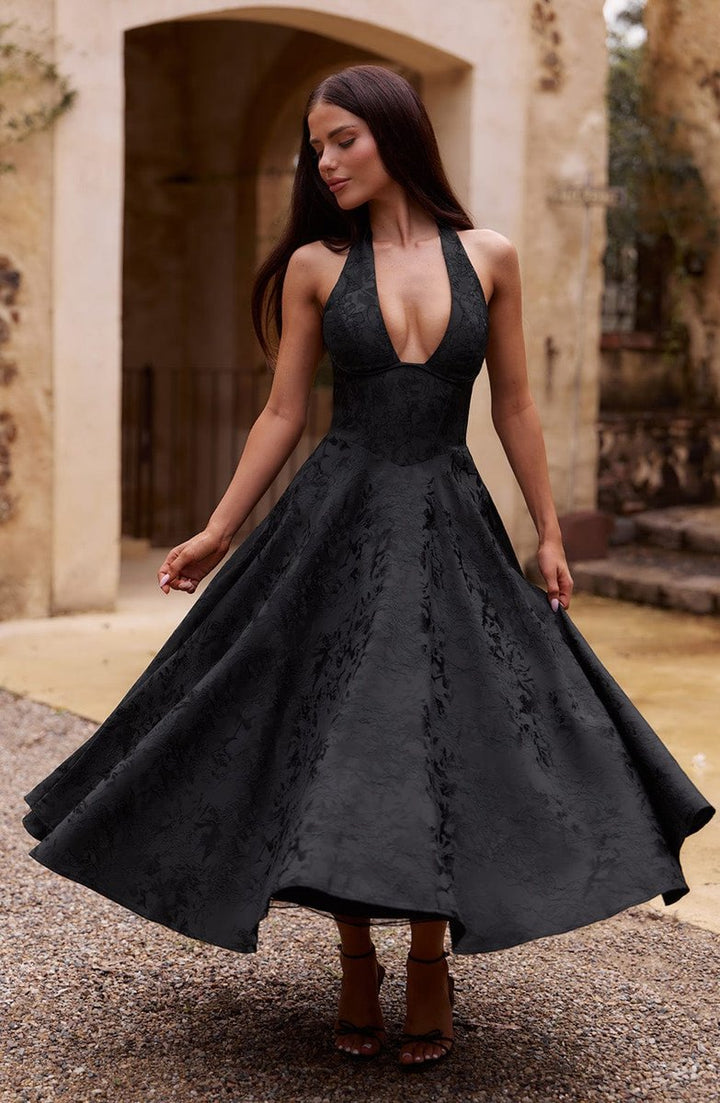 Women's Fall Wedding Guest Dress Halter Corset Midi Ball Gown