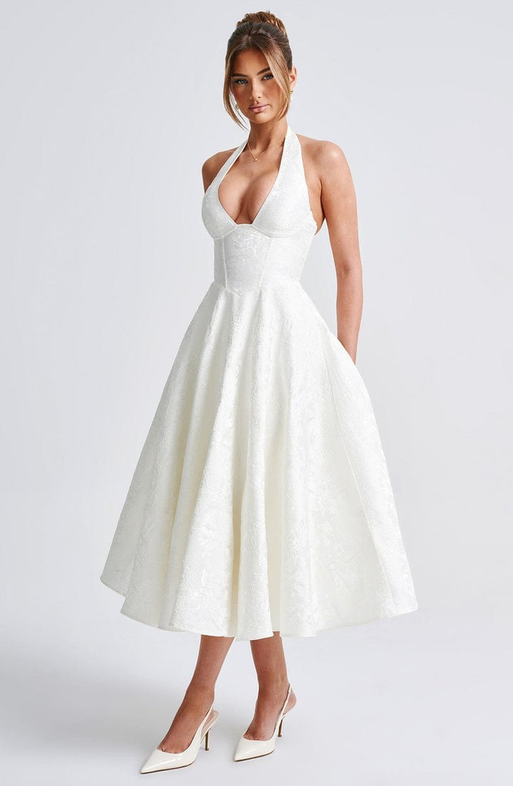 Women's Fall Wedding Guest Dress Halter Corset Midi Ball Gown