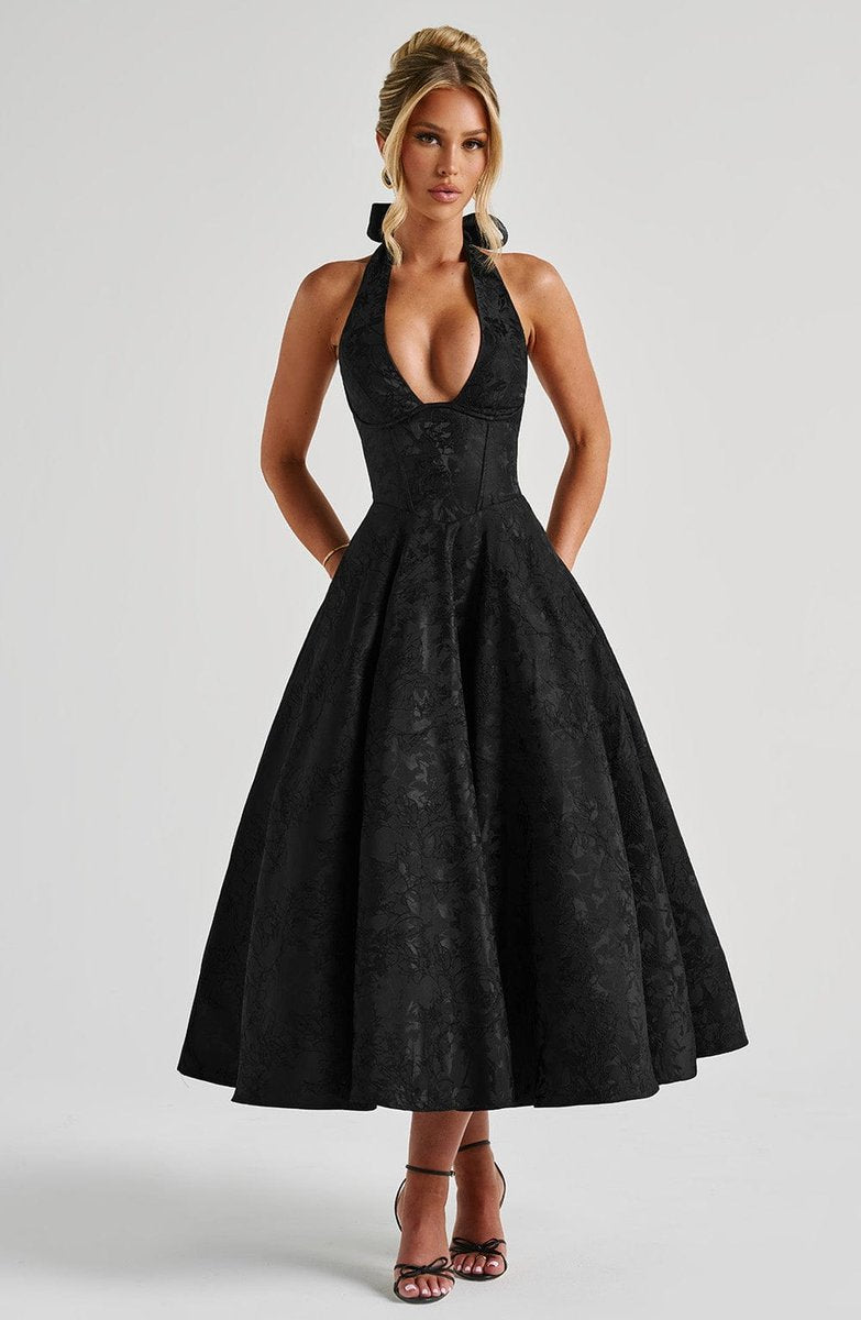 Women's Fall Wedding Guest Dress Halter Corset Midi Ball Gown