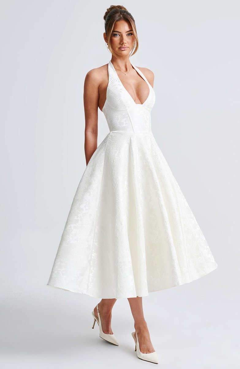 Women's Fall Wedding Guest Dress Halter Corset Midi Ball Gown