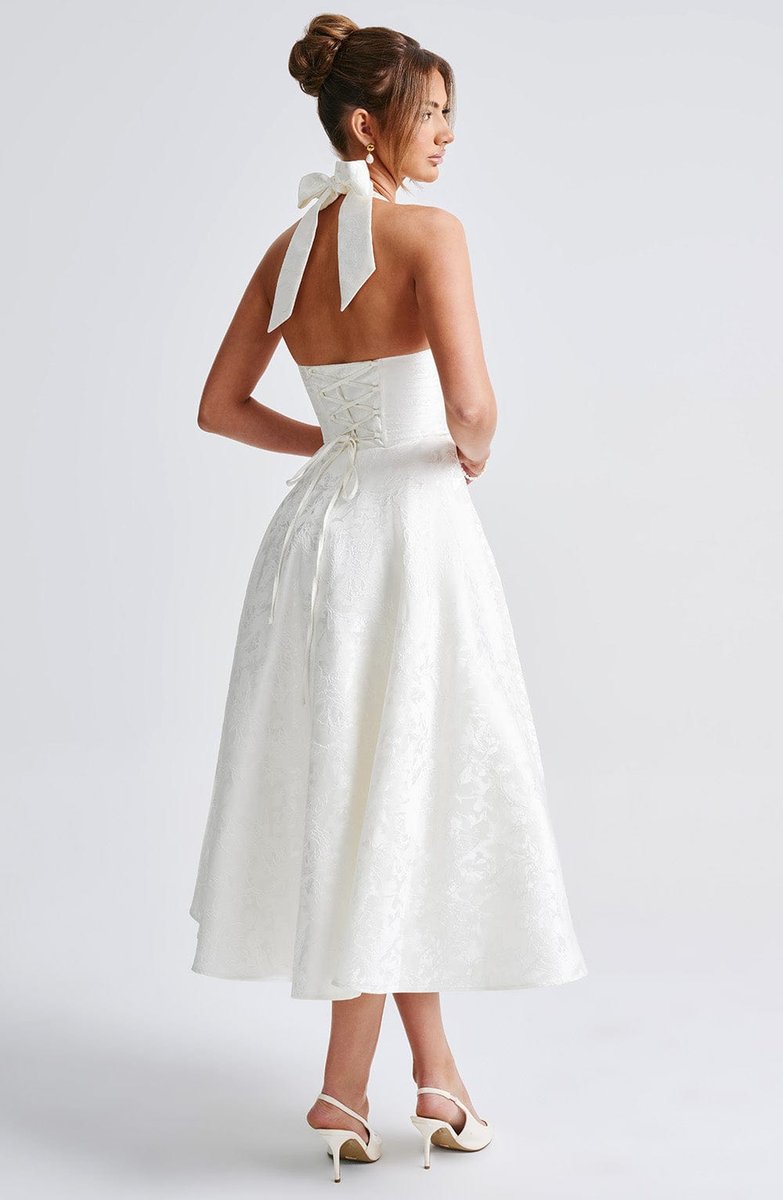 Women's Fall Wedding Guest Dress Halter Corset Midi Ball Gown