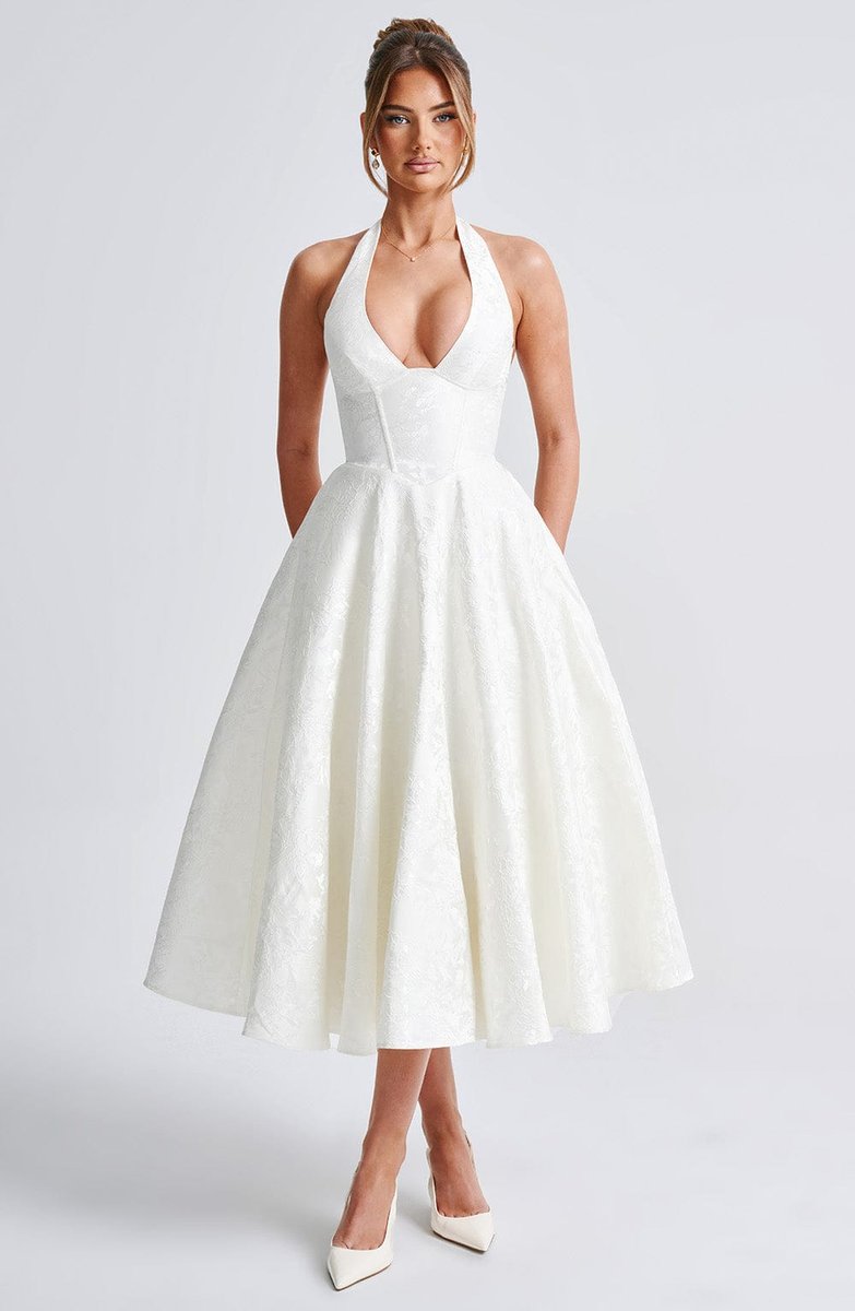 Women's Fall Wedding Guest Dress Halter Corset Midi Ball Gown