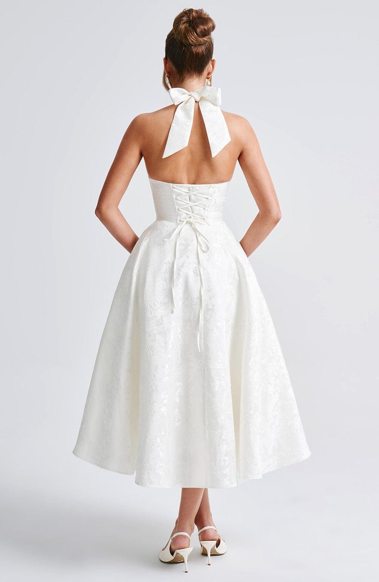 Women's Fall Wedding Guest Dress Halter Corset Midi Ball Gown