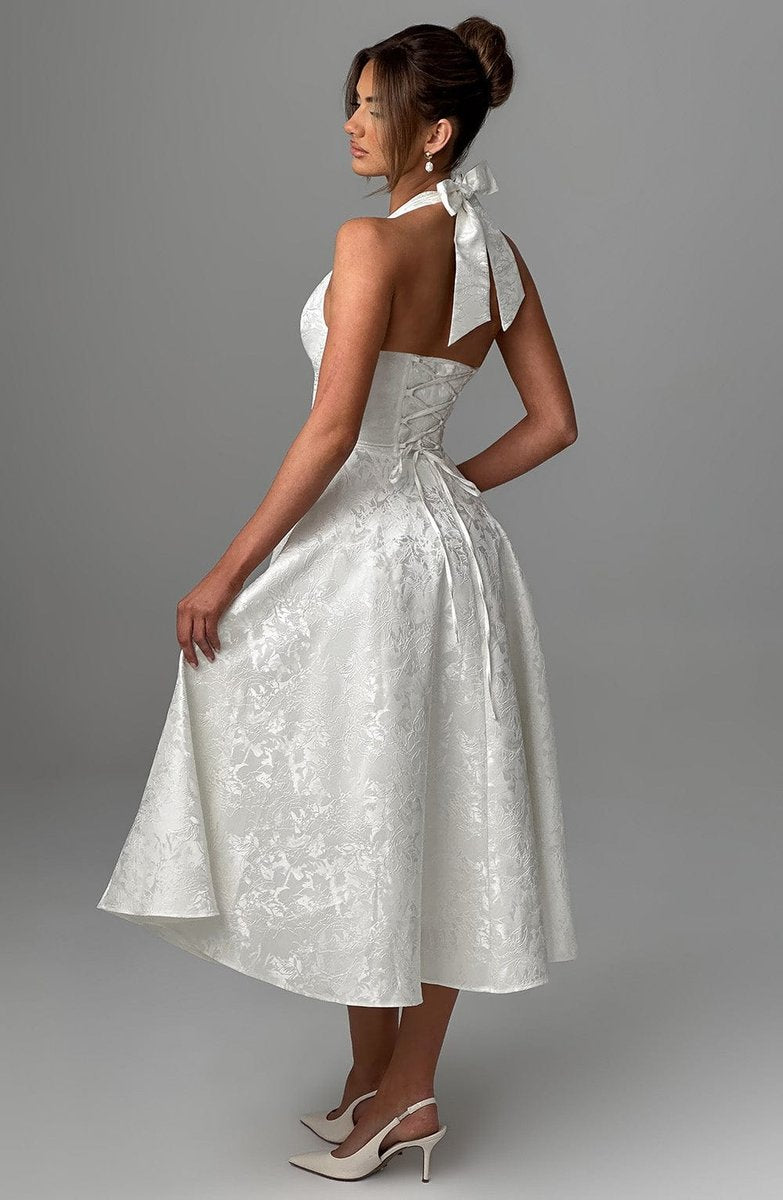 Women's Fall Wedding Guest Dress Halter Corset Midi Ball Gown