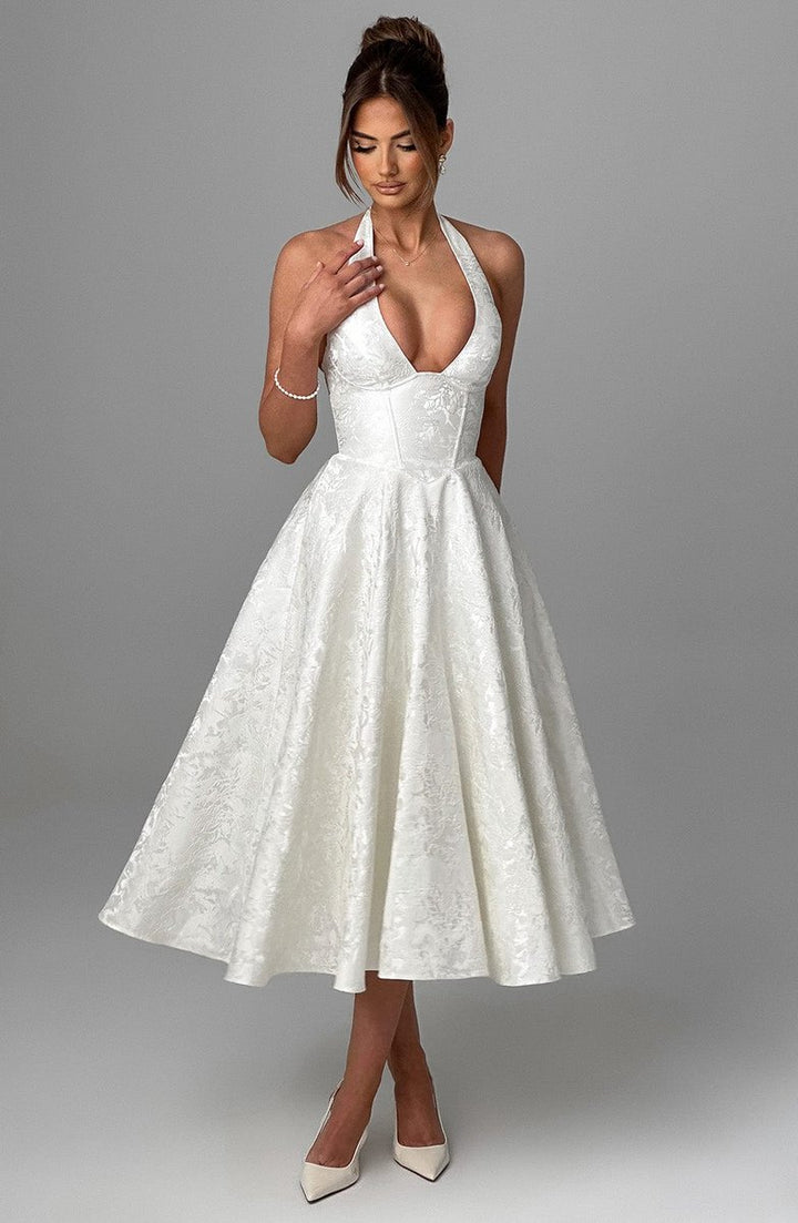 Women's Fall Wedding Guest Dress Halter Corset Midi Ball Gown
