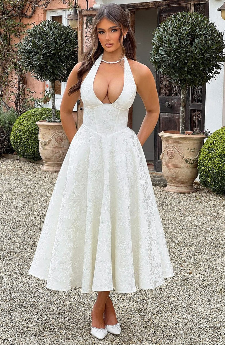 Women's Fall Wedding Guest Dress Halter Corset Midi Ball Gown