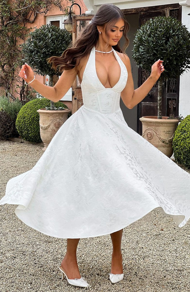 Women's Fall Wedding Guest Dress Halter Corset Midi Ball Gown