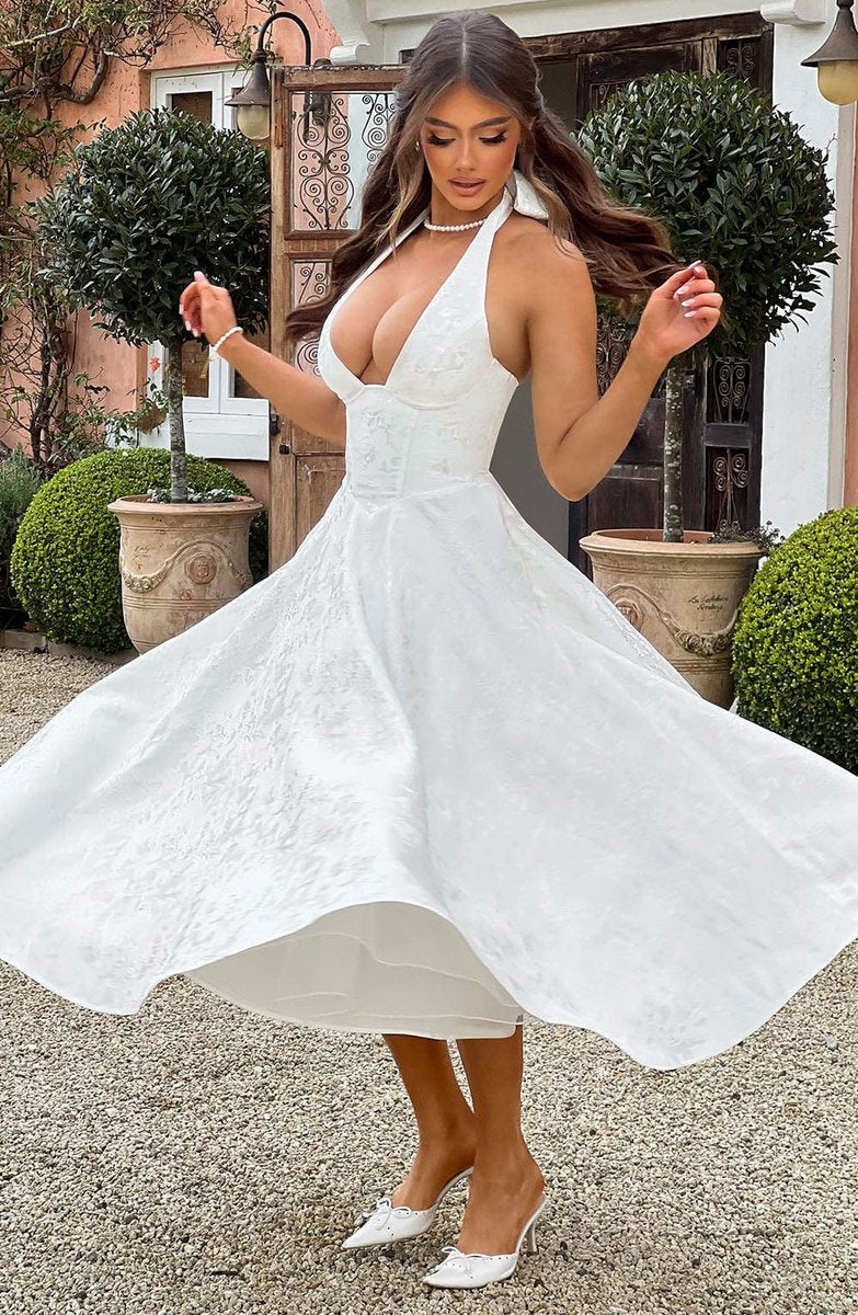 Women's Fall Wedding Guest Dress Halter Corset Midi Ball Gown