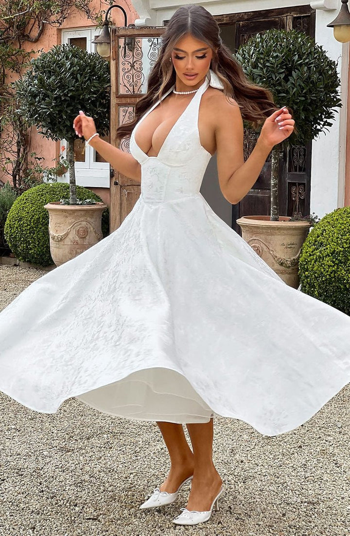 Women's Fall Wedding Guest Dress Halter Corset Midi Ball Gown