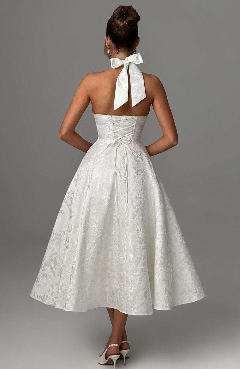 Women's Fall Wedding Guest Dress Halter Corset Midi Ball Gown