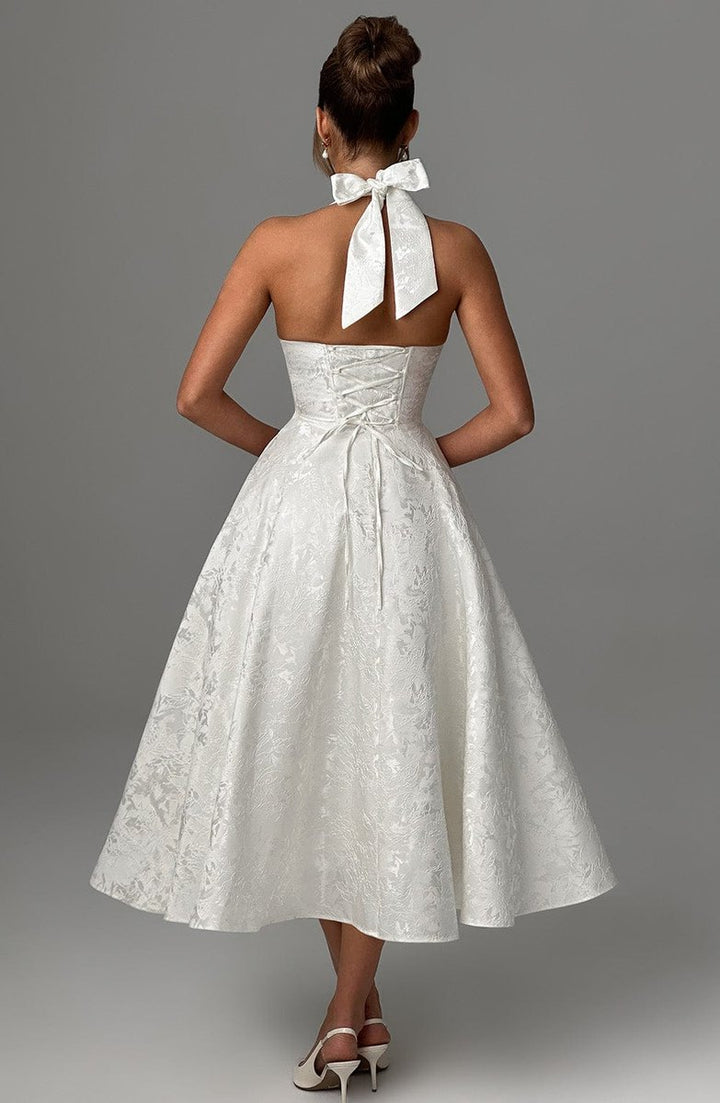 Women's Fall Wedding Guest Dress Halter Corset Midi Ball Gown