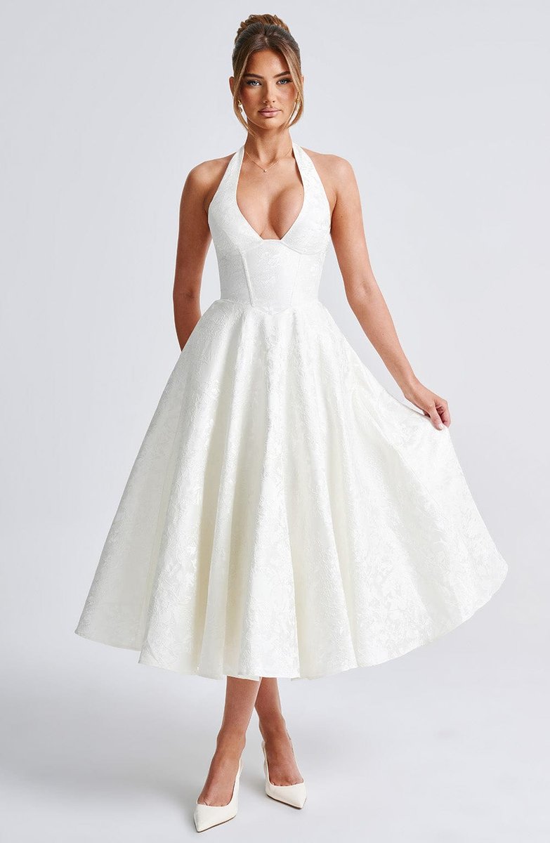 Women's Fall Wedding Guest Dress Halter Corset Midi Ball Gown