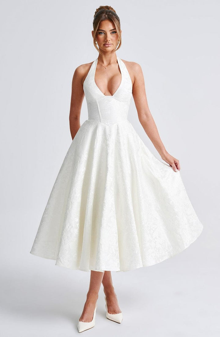Women's Fall Wedding Guest Dress Halter Corset Midi Ball Gown