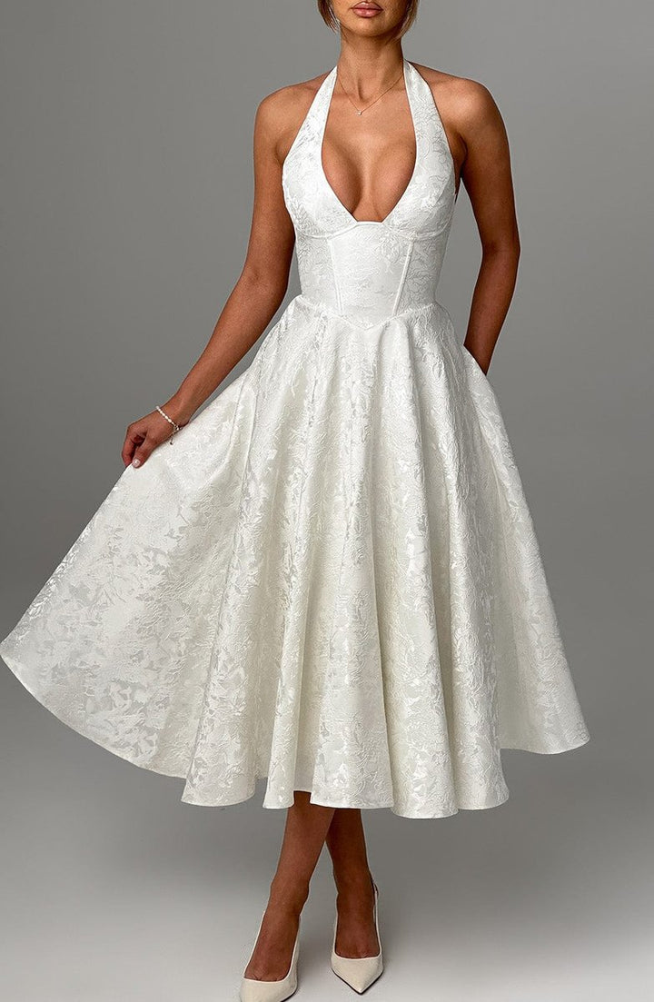Women's Fall Wedding Guest Dress Halter Corset Midi Ball Gown