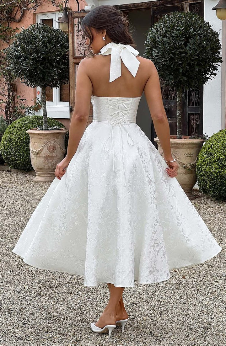 Women's Fall Wedding Guest Dress Halter Corset Midi Ball Gown