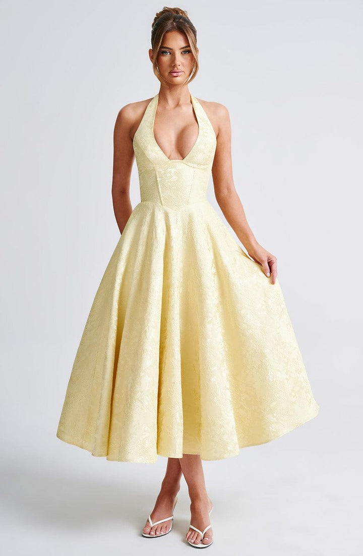 Women's Fall Wedding Guest Dress Halter Corset Midi Ball Gown