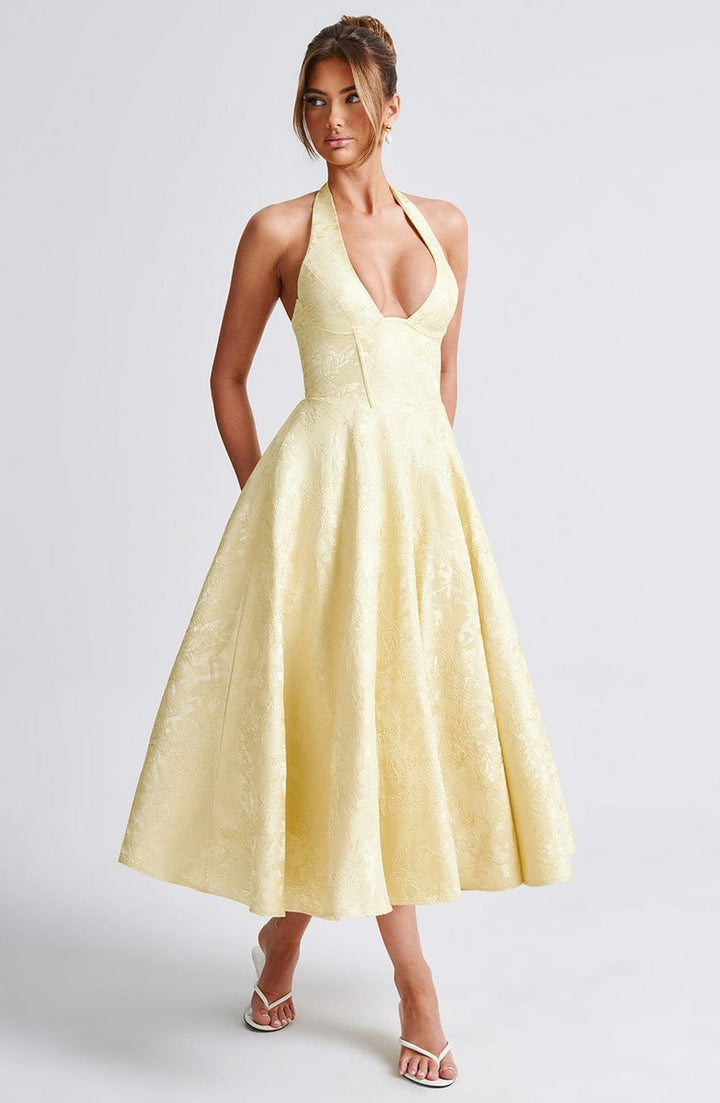 Women's Fall Wedding Guest Dress Halter Corset Midi Ball Gown