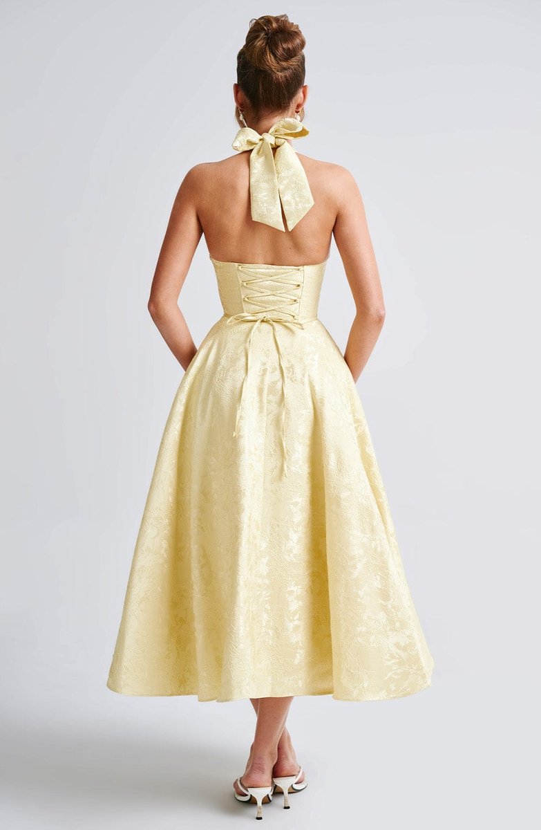 Women's Fall Wedding Guest Dress Halter Corset Midi Ball Gown