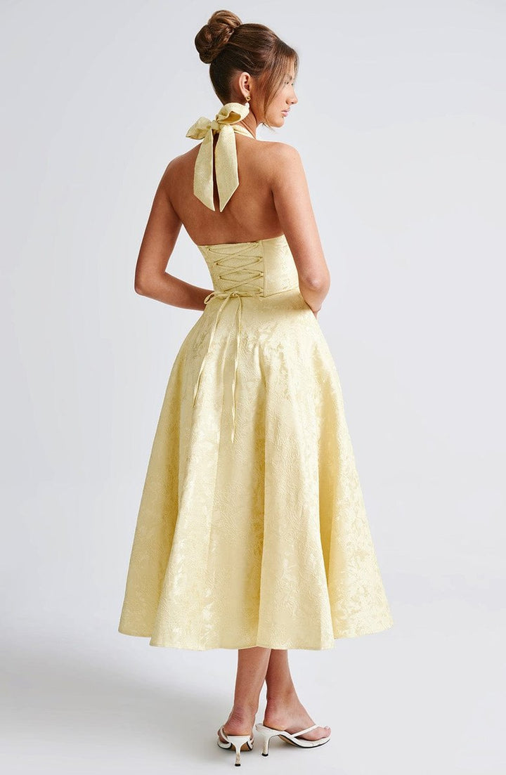 Women's Fall Wedding Guest Dress Halter Corset Midi Ball Gown