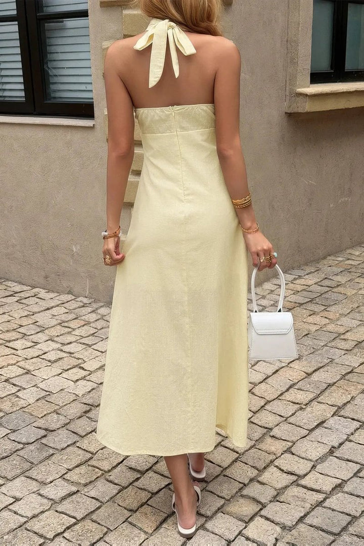 Women's Fall Wedding Guest Dress Halter Crossover-Neck Cotton Maxi