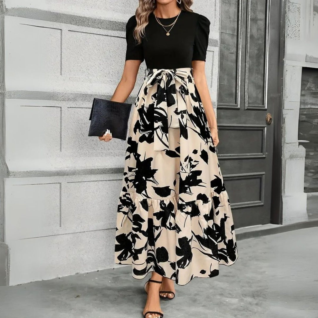 Women's Fall Wedding Guest Dress High-Waist Floral Ruffle Maxi