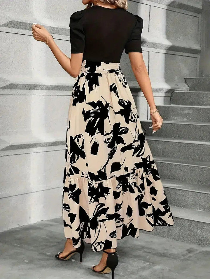Women's Fall Wedding Guest Dress High-Waist Floral Ruffle Maxi