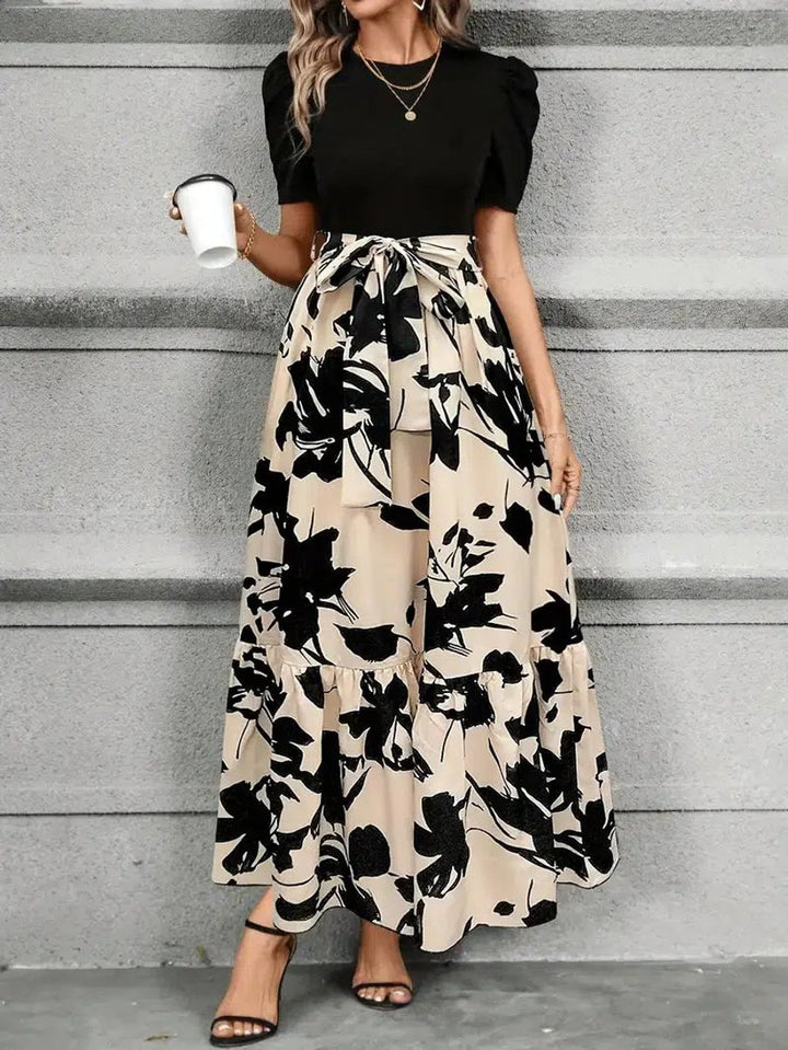 Women's Fall Wedding Guest Dress High-Waist Floral Ruffle Maxi