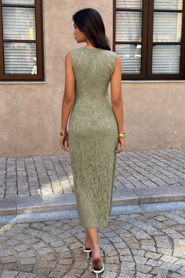 Women's Fall Wedding Guest Dress Lace Ruched Waist Midi