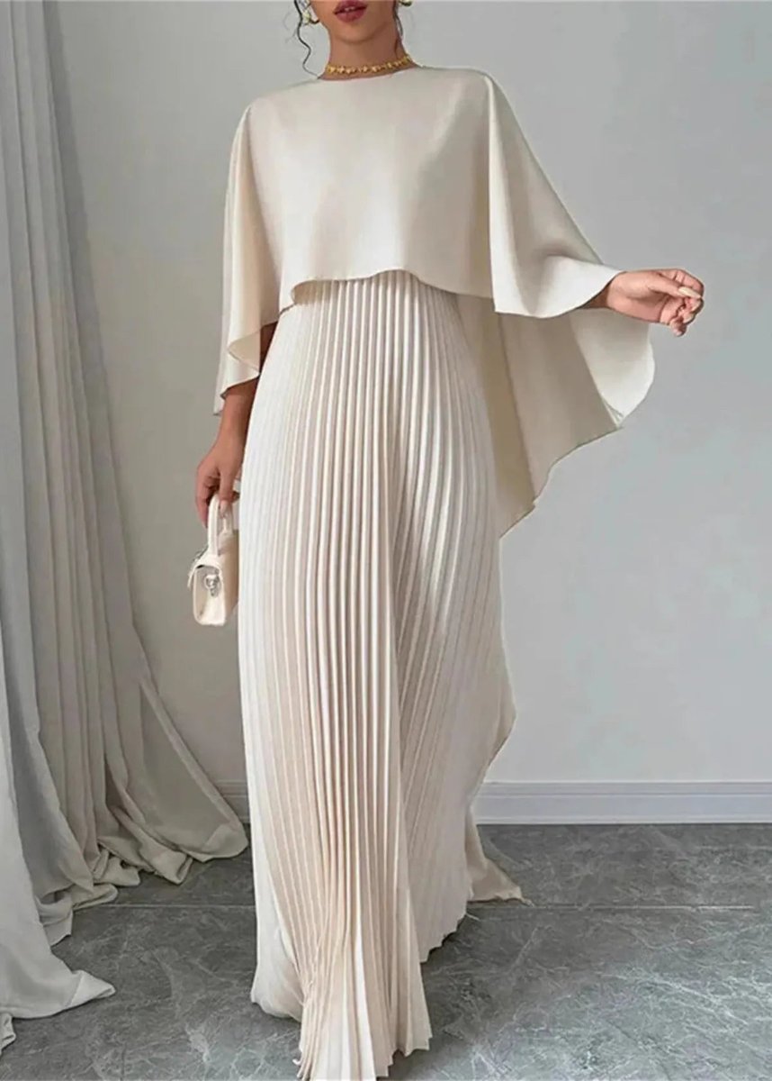 Women's Fall Wedding Guest Dress Pleated Cape Maxi