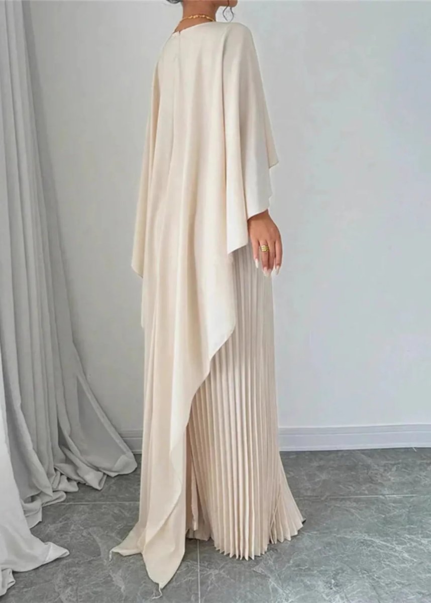 Women's Fall Wedding Guest Dress Pleated Cape Maxi