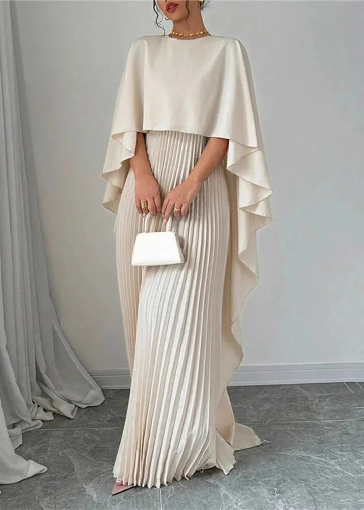 Women's Fall Wedding Guest Dress Pleated Cape Maxi