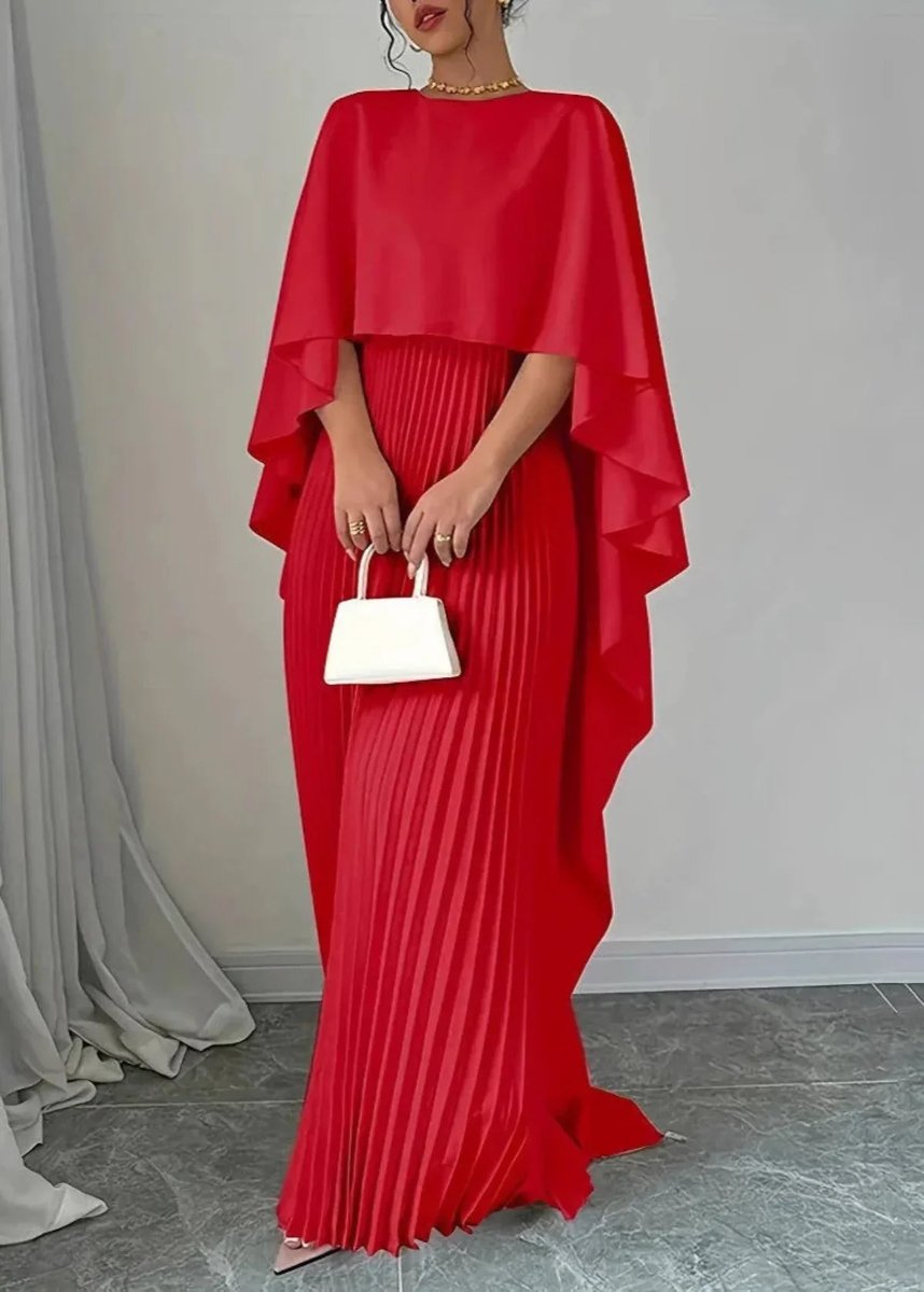 Women's Fall Wedding Guest Dress Pleated Cape Maxi