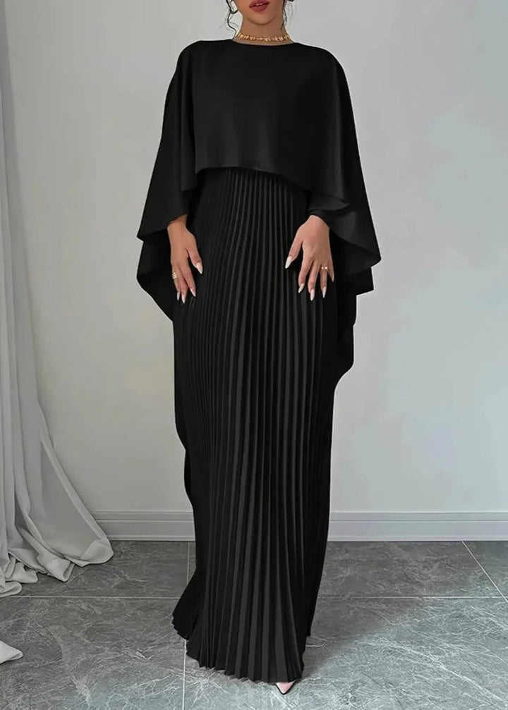 Women's Fall Wedding Guest Dress Pleated Cape Maxi