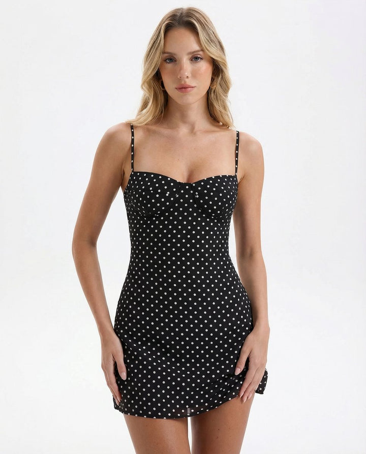 Women's Fall Wedding Guest Dress Polka Dot Bustier Mini