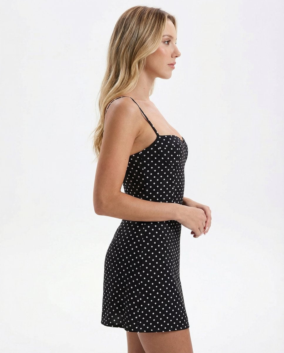 Women's Fall Wedding Guest Dress Polka Dot Bustier Mini