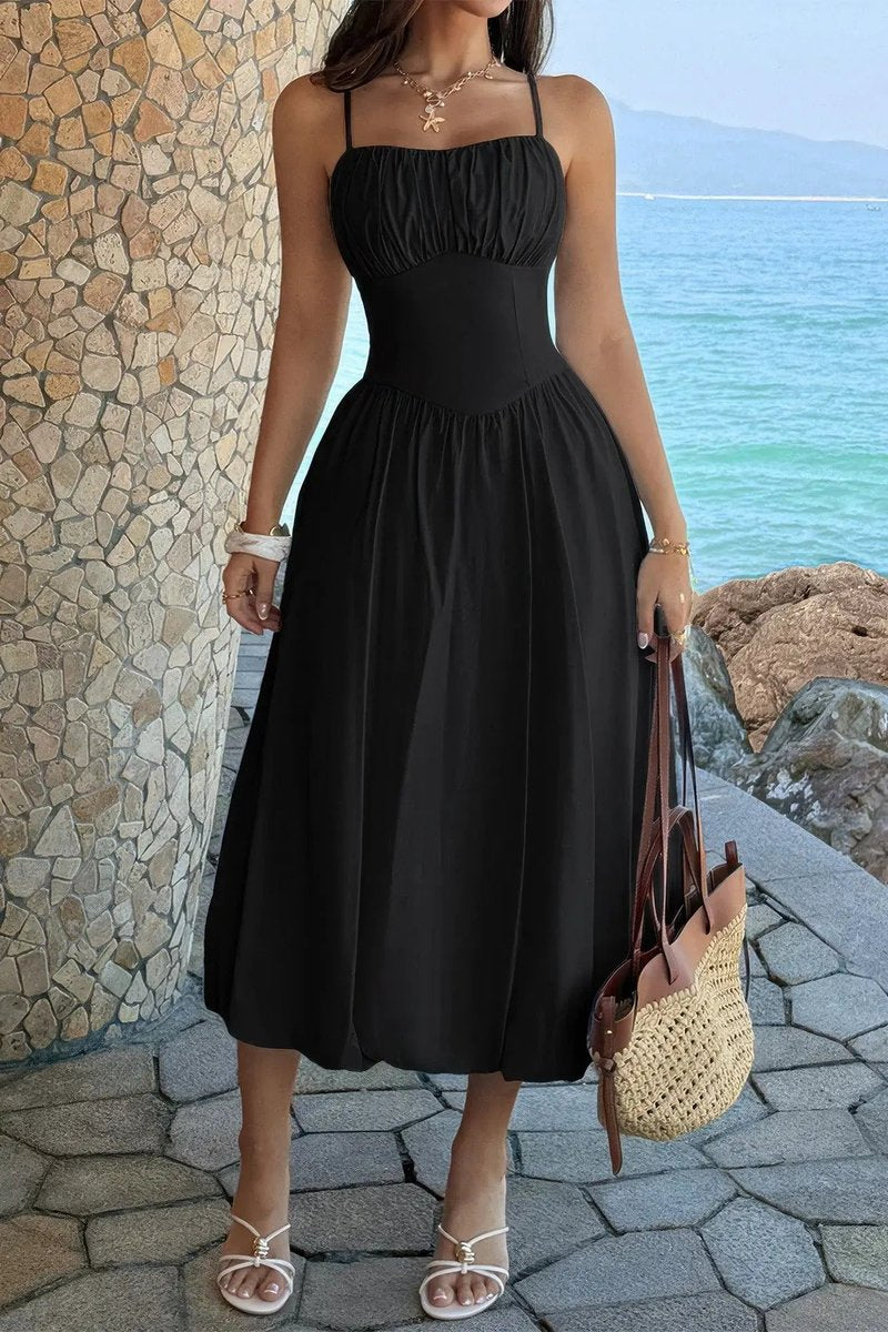 Women's Fall Wedding Guest Dress Ruched Bust A-Line Midi
