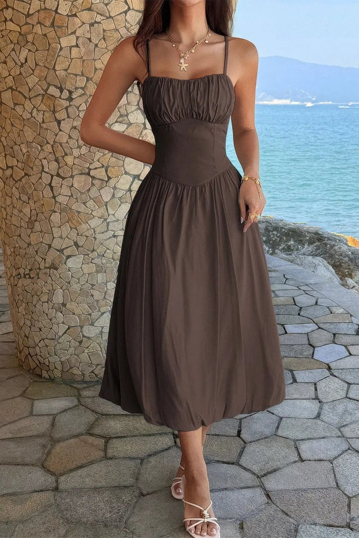 Women's Fall Wedding Guest Dress Ruched Bust A-Line Midi