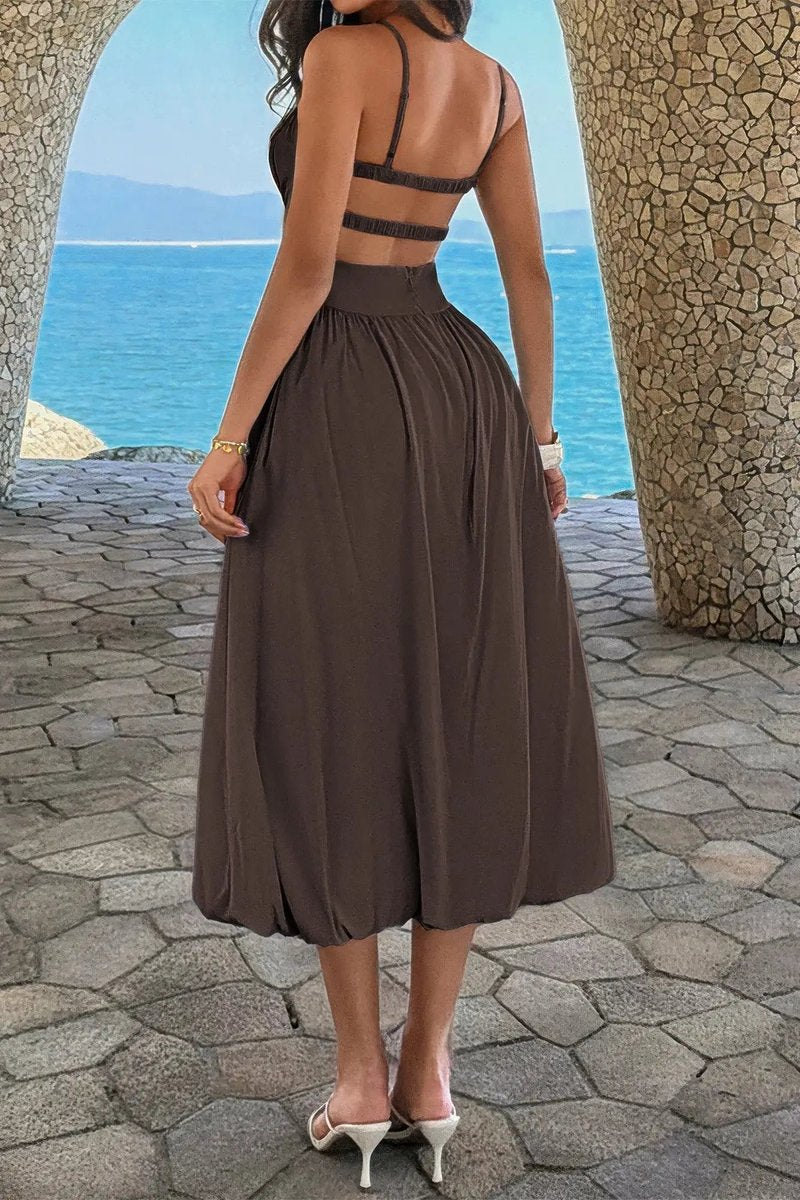 Women's Fall Wedding Guest Dress Ruched Bust A-Line Midi