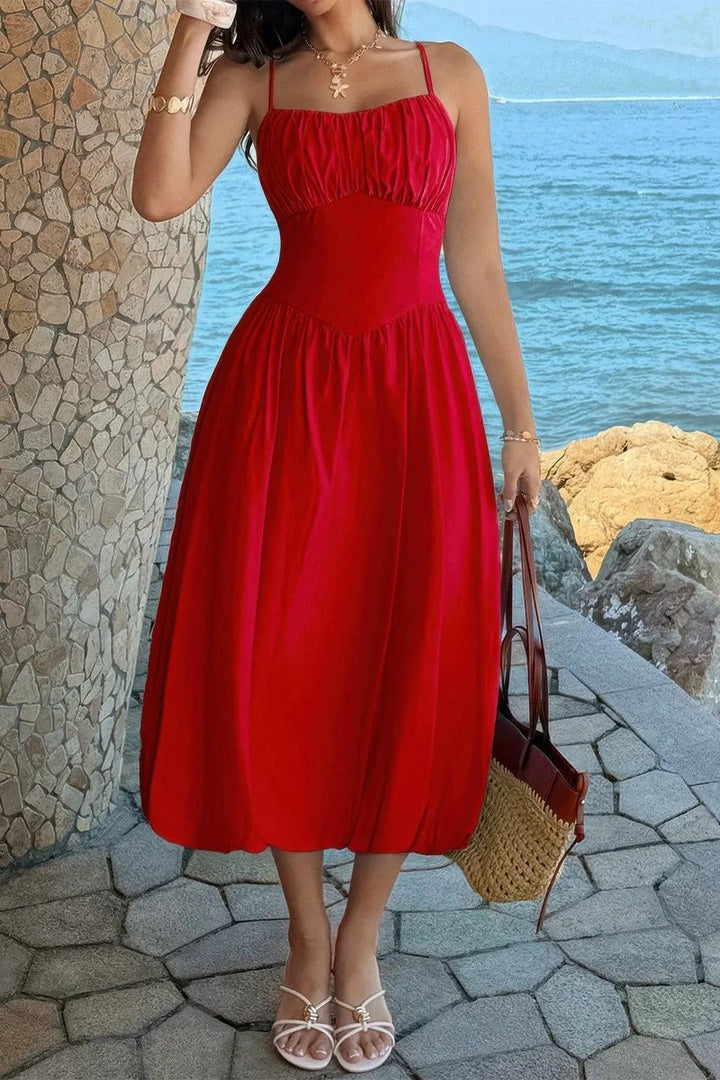 Women's Fall Wedding Guest Dress Ruched Bust A-Line Midi