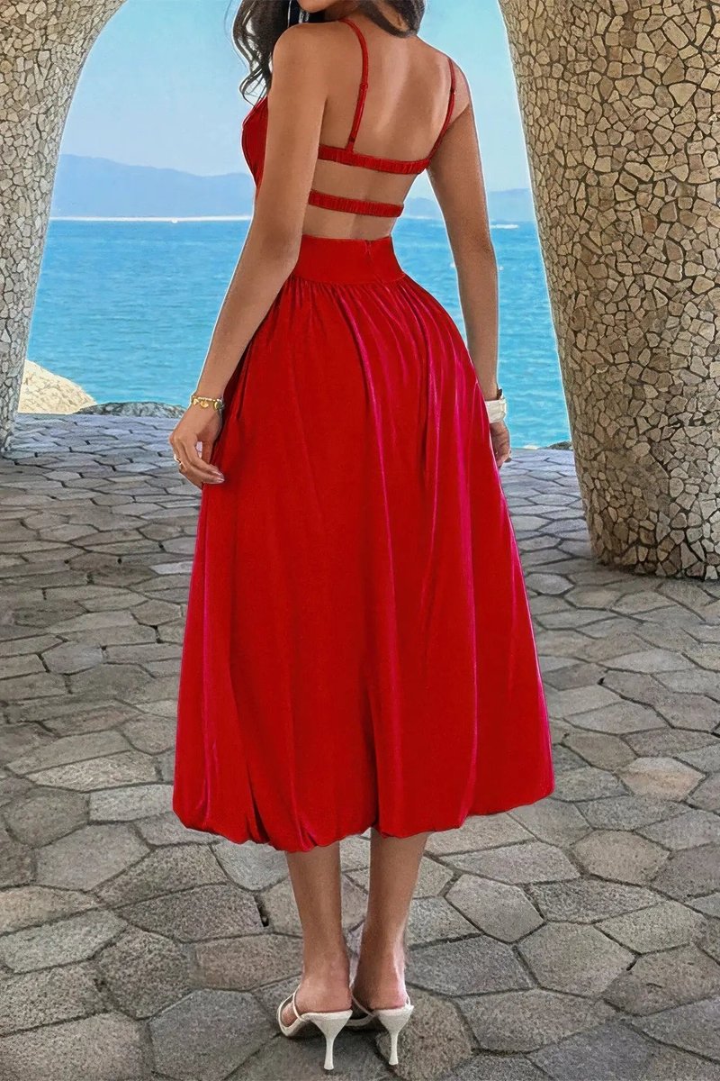 Women's Fall Wedding Guest Dress Ruched Bust A-Line Midi