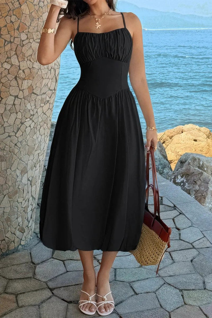 Women's Fall Wedding Guest Dress Ruched Bust A-Line Midi