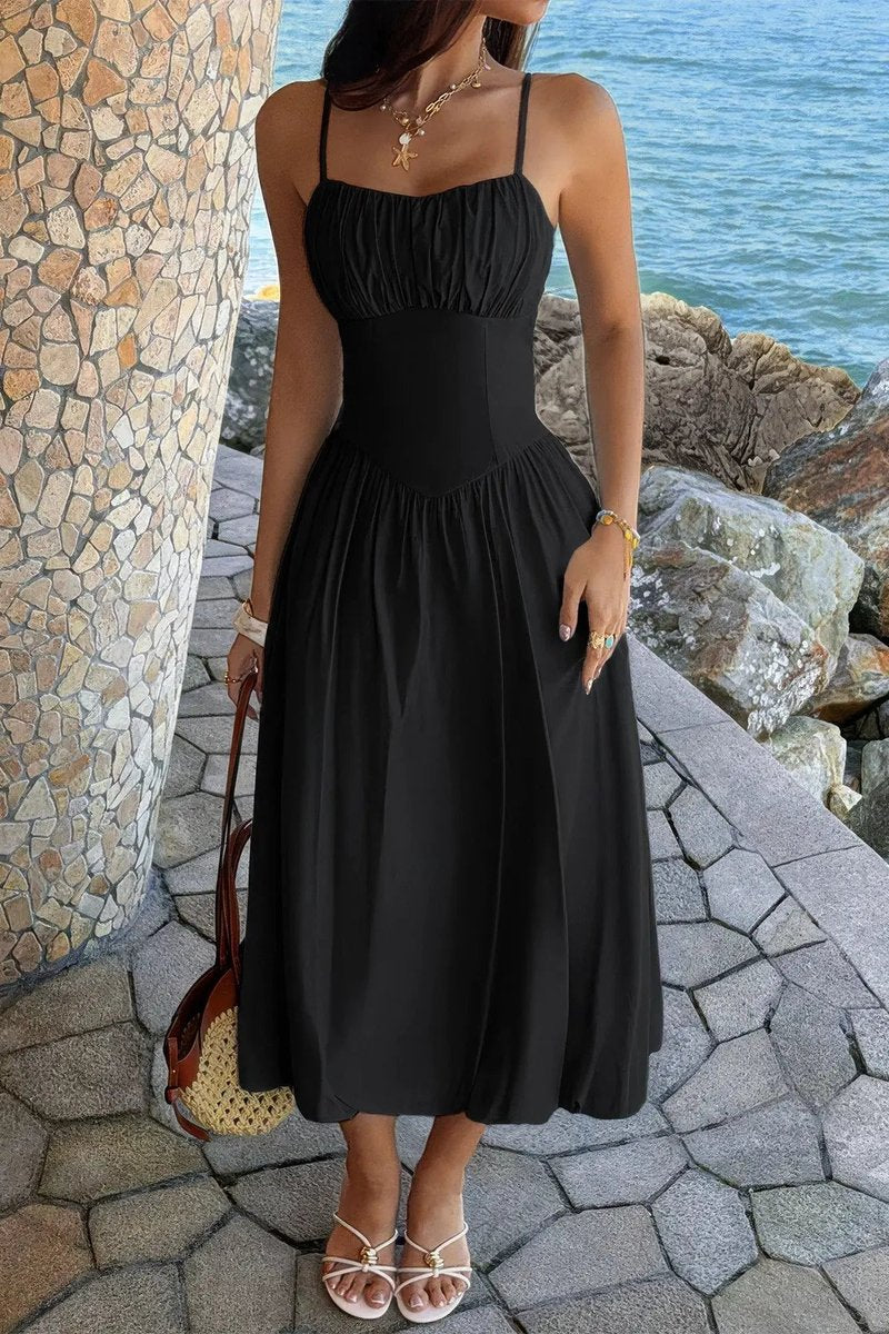 Women's Fall Wedding Guest Dress Ruched Bust A-Line Midi