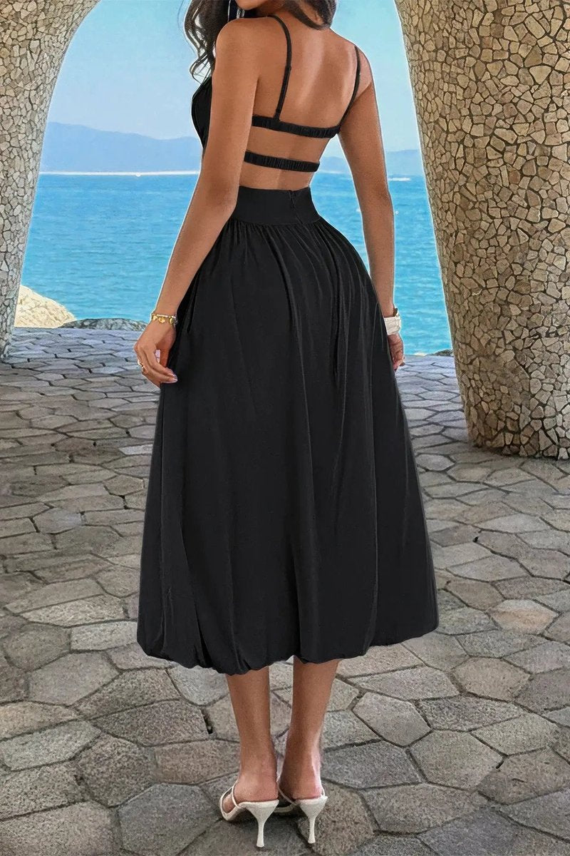 Women's Fall Wedding Guest Dress Ruched Bust A-Line Midi