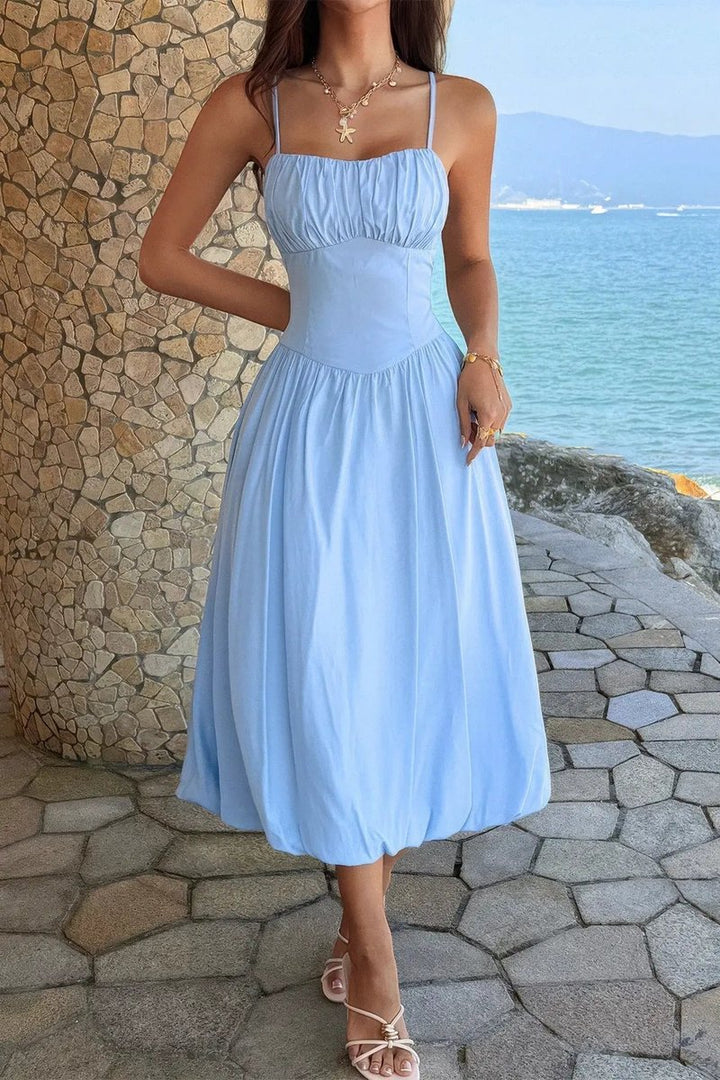 Women's Fall Wedding Guest Dress Ruched Bust A-Line Midi