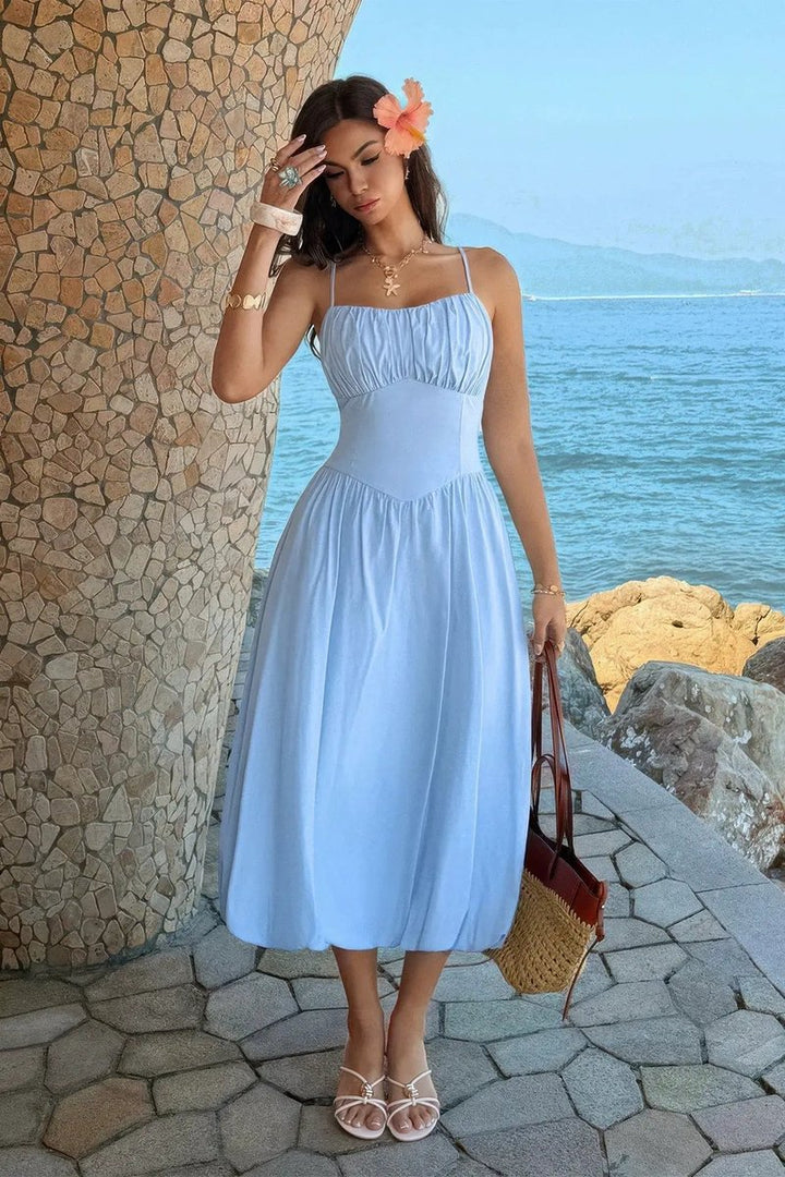 Women's Fall Wedding Guest Dress Ruched Bust A-Line Midi