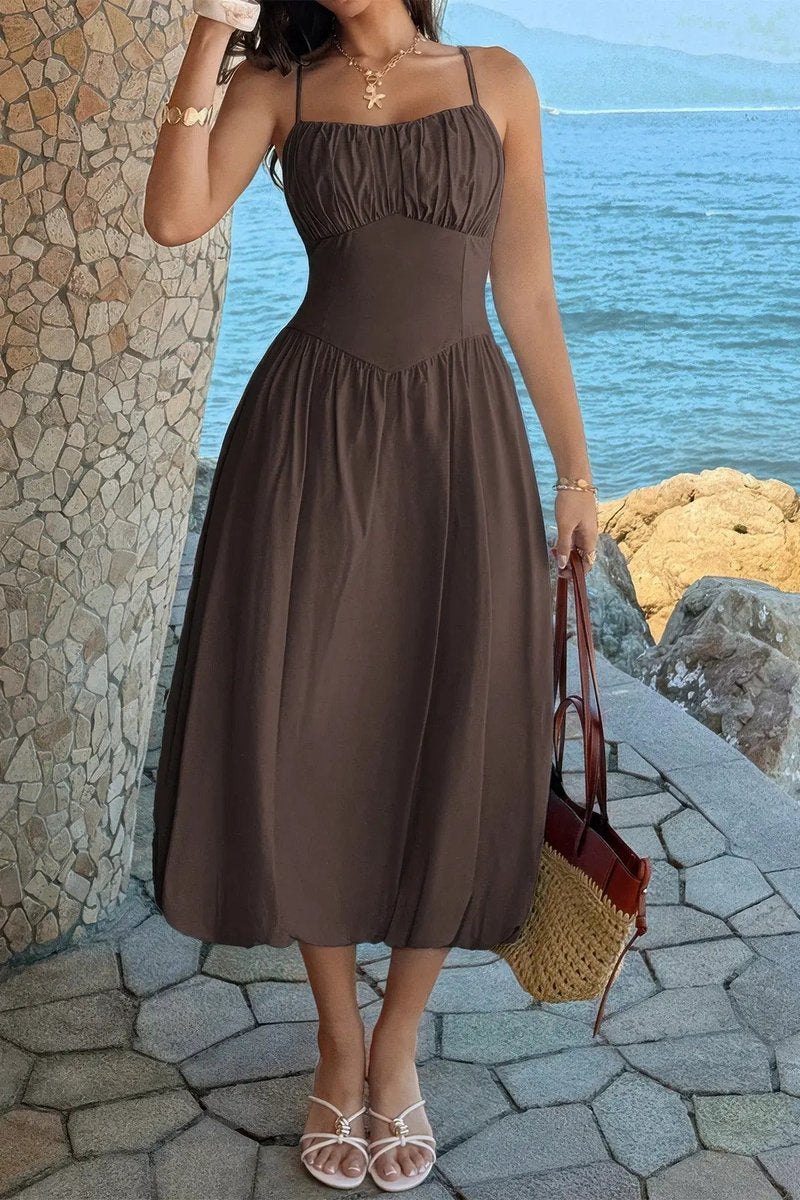 Women's Fall Wedding Guest Dress Ruched Bust A-Line Midi