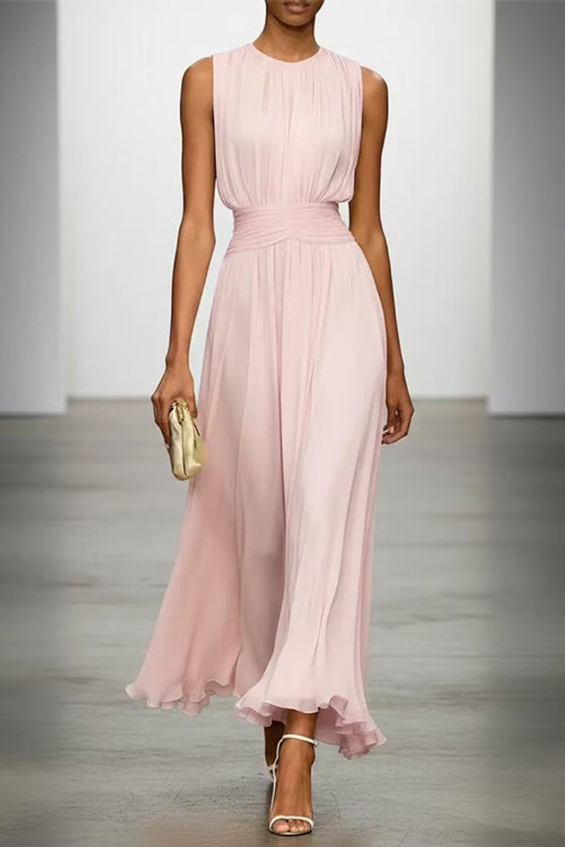 Women's Fall Wedding Guest Dress Sleeveless Ruched Chiffon Maxi